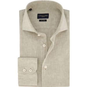 Cavallaro, Overhemden, Heren, Beige, L, Linnen, Beige Business Overhemd Slim Fit