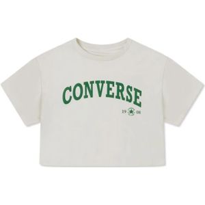Converse, Tops, Dames, Wit, L, Katoen, Zwart Logo Print Crop Tee