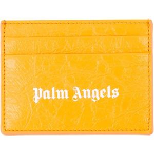 Palm Angels, Accessoires, Heren, Oranje, ONE Size, Leer, Logo Kaarthouder Leer Gestructureerd