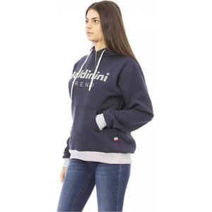 Baldinini, Sweatshirts & Hoodies, Dames, Blauw, XL, Katoen, Blauwe Katoenen Trui met Lange Mouwen Fleece Hoodie