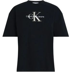 Calvin Klein Jeans, Monogram Zwart T-Shirt Zwart, Dames, Maat:XS