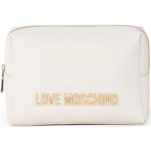 Love Moschino, Tassen, Dames, Beige, ONE Size, Leer, Beige Eco-Leren Necessaire met Gouden Metalen Logo
