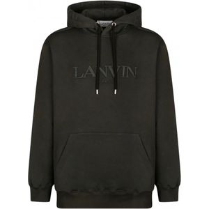 Lanvin, Sweatshirts & Hoodies, Heren, Zwart, S, Katoen, Donkergroene Logo Borduur Hoodie