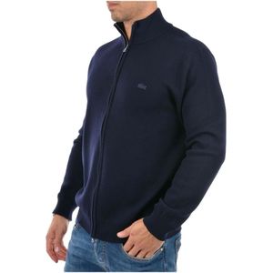 Lacoste, Truien, Heren, Blauw, M, Blauwe Zip Cardigan met Logo