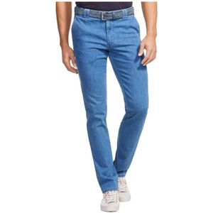 Meyer, Coolmax Denim Oslo 4122 - Moderne Fit Reisbroek met Elastische Tailleband Blauw, Heren, Maat:S