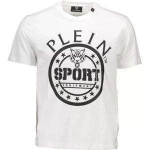 Plein Sport, Tops, Heren, Wit, M, Katoen, Wit Katoenen T-Shirt met Korte Mouwen en Print