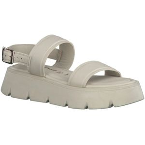 Tamaris, Schoenen, Dames, Beige, 36 EU, Leer, Stijlvolle Ivory Platte Sandalen