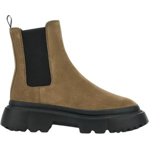 Hogan, Schoenen, Dames, Beige, 38 EU, Suède, Moderne Chelsea Boot met Carrarmato Zool