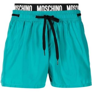 Moschino, Badkleding, Heren, Blauw, S, Polyester, Turquoise Zee Kleding Elastische Zwemkleding