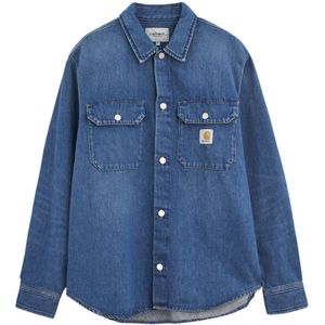 Carhartt Wip, Overhemden, Heren, Blauw, XL, Katoen, Blauw Katoenen Overhemd met Gekromde Zoom