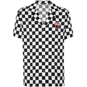 Balmain, Overhemden, Heren, Zwart, XL, Satin Racing pyjama shirt