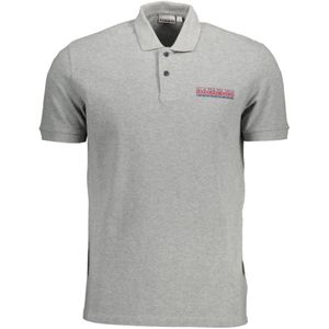 Napapijri, Grijze Katoenen Poloshirt met Print Grijs, Heren, Maat:L