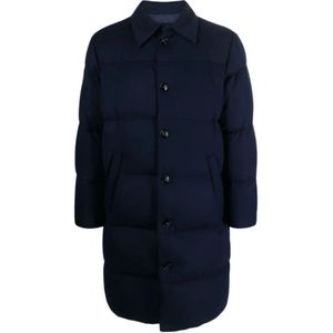 Kiton, Jassen, Heren, Blauw, L, Kasjmier, Indigo Blauwe Gewatteerde Cashmere Jas