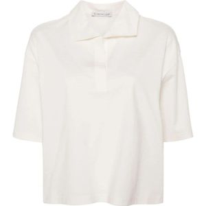 Moncler, Tops, Dames, Wit, M, Katoen, Witte Katoenen Poloshirt Logo