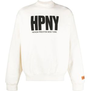 Heron Preston, Sweatshirts & Hoodies, Heren, Wit, L, Katoen, Wit Zwart Crewneck Sweater