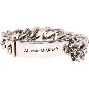 Alexander McQueen, Accessoires, Heren, Grijs, ONE Size, Zilverkleurige armband met schedel motief