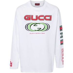 Gucci, Tops, Heren, Wit, S, Katoen, Spiraalprint Crewneck Longsleeve Top