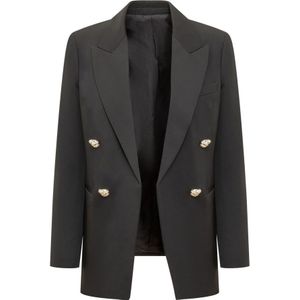 Lanvin, Jassen, Dames, Zwart, M, Stijlvolle Zwarte Blazer met Gouden Knopen