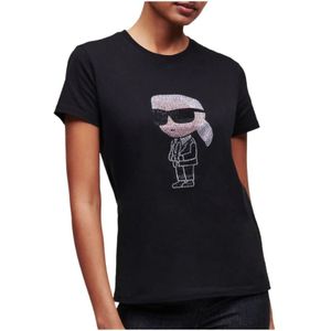 Karl Lagerfeld, Tops, Dames, Blauw, S, Katoen, Iconische 'Karl' T-shirt met Strass