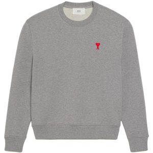 Ami Paris, Sweatshirts & Hoodies, Heren, Grijs, S, Katoen, Grijze Crew Neck Sweater met Hart Motief