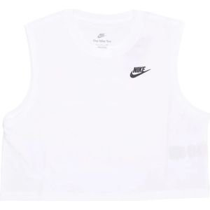 Nike, Tops, Dames, Wit, M, Katoen, Sportswear Club Crop Tee Wit/Zwart