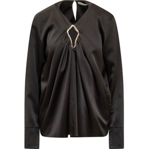 Lanvin, Lange Mouw Blouse Zwart, Dames, Maat:M