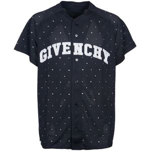 Givenchy, Overhemden, Heren, Zwart, M, Polyester, Zwart Polyester T-Shirt met Geperforeerd Detail