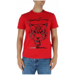 Plein Sport, Rode Print Korte Mouw T-shirt Rood, Heren, Maat:S