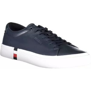 Tommy Hilfiger, Schoenen, Heren, Blauw, 43 EU, Leer, Blauwe sportsneakers met veters