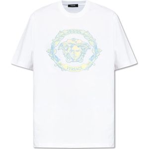 Versace, Tops, Heren, Wit, XL, Katoen, T-shirt met logo
