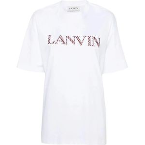 Lanvin, Tops, Dames, Wit, XS, Leer, Geborduurd Oversize T-Shirt