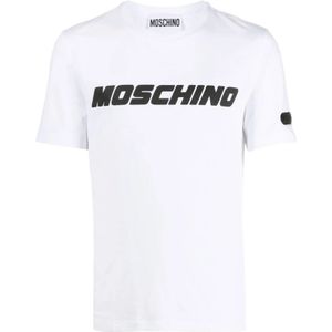 Moschino, Tops, Heren, Wit, M, Katoen, Wit Logo-Print Katoenen T-Shirt