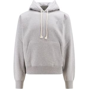 Saint Laurent, Sweatshirts & Hoodies, Heren, Grijs, S, Katoen, Geborduurd Monogram Sweatshirt