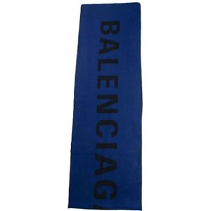 Balenciaga, Accessoires, Heren, Blauw, ONE Size, Wol, Tweekleurige Macro Sjaal in Zwart en Marineblauw