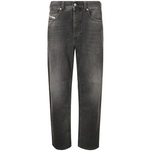 Diesel, Jeans, Heren, Grijs, W29, Vervaagde Straight Five-Pocket Jeans met Logo