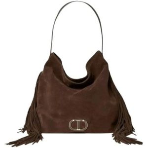 Twinset, Tassen, Dames, Bruin, ONE Size, Katoen, Leren Tas met Franjes - Melrose Collectie