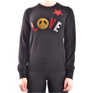 Love Moschino, Sweatshirts & Hoodies, Dames, Zwart, S, Oversized Grijze Tekst Print Sweater