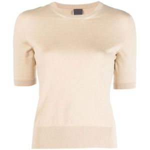 Lorena Antoniazzi, Truien, Dames, Beige, XS, Katoen, Beige Gebreid T-shirt Casual Stijl