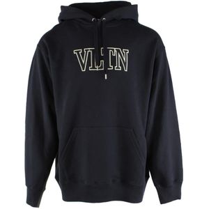 Valentino, Sweatshirts & Hoodies, Heren, Blauw, M, Katoen, Heren Navy/Groene Katoenen Trui
