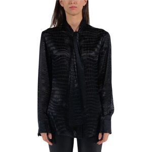 Versace, Blouses & Shirts, Dames, Zwart, S, Devoré Cocco Effect Lavallière Overhemd