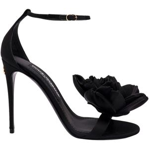 Dolce & Gabbana, Schoenen, Dames, Zwart, 40 EU, Satijn, Zwarte Satijnen Stiletto Sandalen