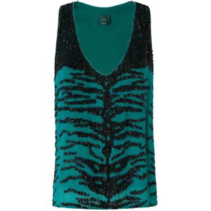 Pinko, Tops, Dames, Groen, L, Pailletten, Groene Paillet Mouwloze Top