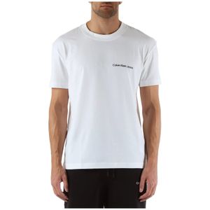 Calvin Klein Jeans, Tops, Heren, Wit, XL, Katoen, Katoenen Logo In reliëf T-shirt