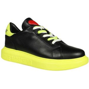 Love Moschino, Schoenen, Dames, Zwart, 37 EU, Leer, Contrasterende Low-Top Sneakers