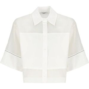 Peserico, Blouses & Shirts, Dames, Wit, M, Katoen, Witte Katoen Zijden Shirt Kraag Korte Mouwen