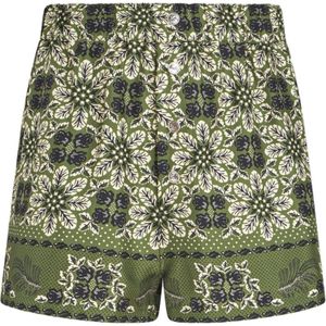 Etro, Korte broeken, Heren, Veelkleurig, M, Groene Zijden Medaillon Print Shorts