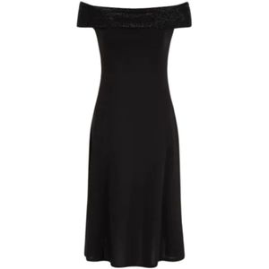 Emporio Armani, Jersey Viscose Jurk met Strass Halslijn Zwart, Dames, Maat:M