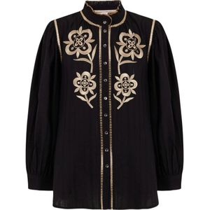Antik Batik, Blouses & Shirts, Dames, Zwart, M, Katoen, Geborduurde katoenen crêpe blouse