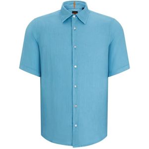 Hugo Boss, Overhemden, Heren, Blauw, XL, Linnen, Overhemd- Boss Rash S/S