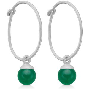 Frk. Lisberg, Accessoires, Dames, Grijs, ONE Size, Groene Onyx Zilveren Creool Oorbellen